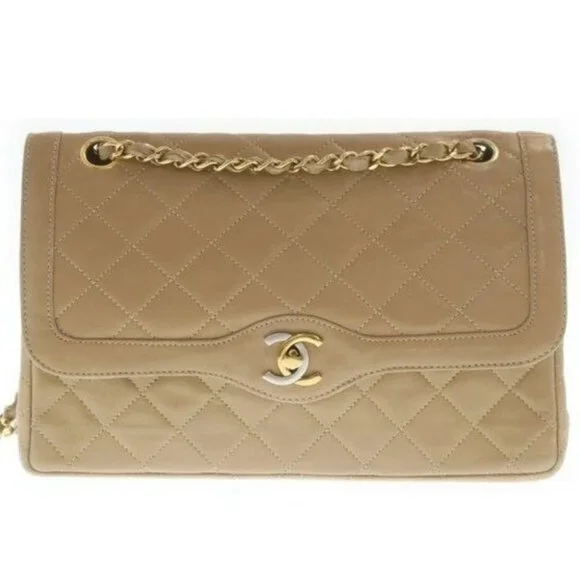 Authentic CHANEL CC Paris Limited Double Flap Bag Lambskin Matelasse Chain Beige - Picture 3 of 8